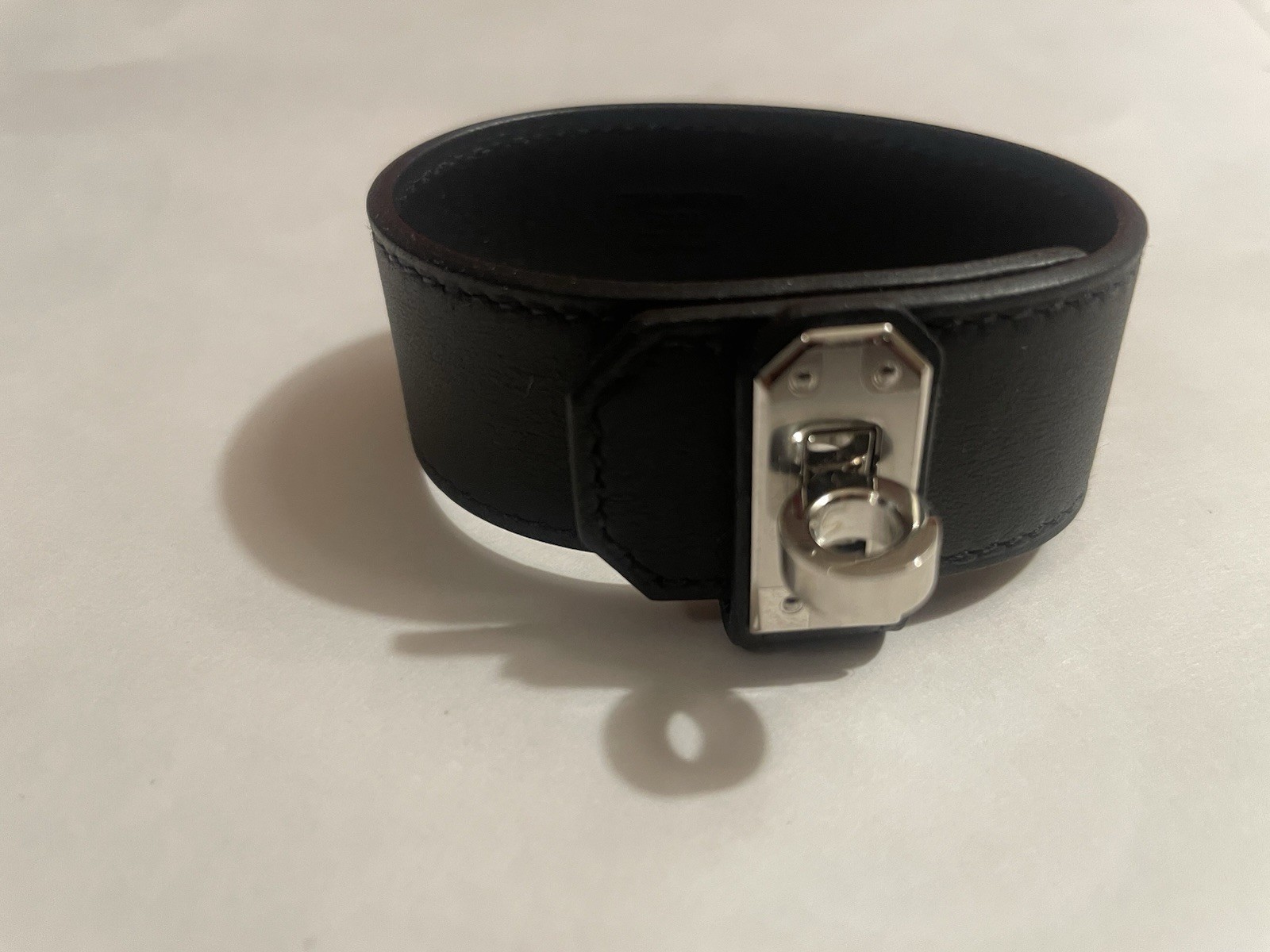 Hermès Black Leather Kelly Twist Bracelet Size T2 Silver Hardware Authentic