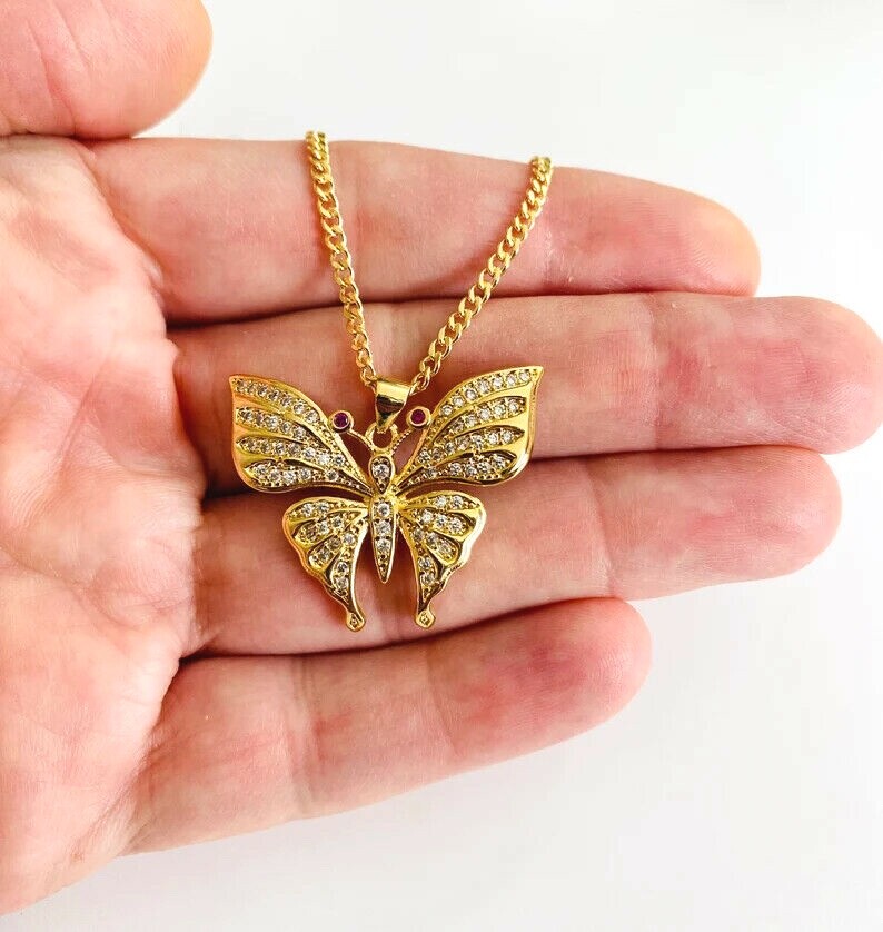 18K GOLD FILLED CZ BUTTERFLY NECKLACE 20″ LONG / CADENA MARIPOSA- P138