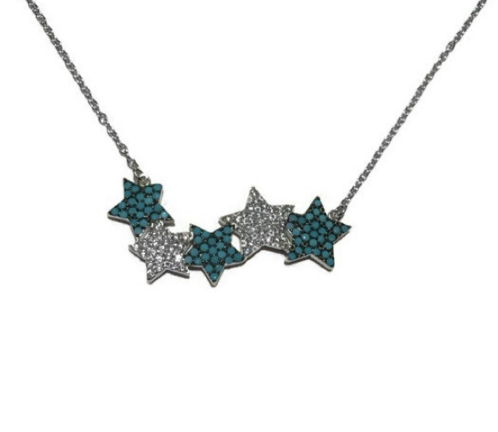 Pave Turquoise CZ Sterling Silver Star Necklace