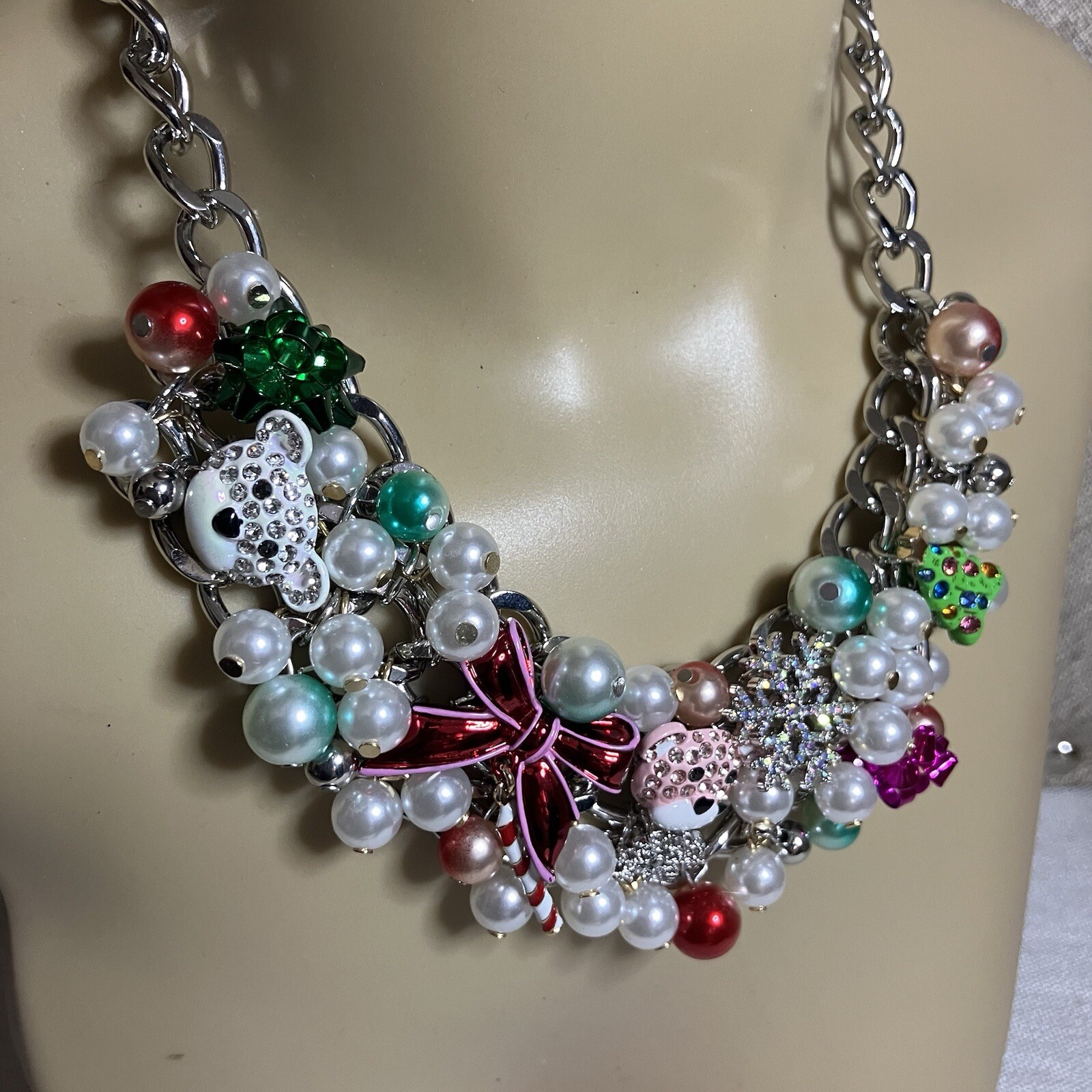Betsey Johnson Charm Necklace Holiday Baubles Snowflake Candy Cane Christmas