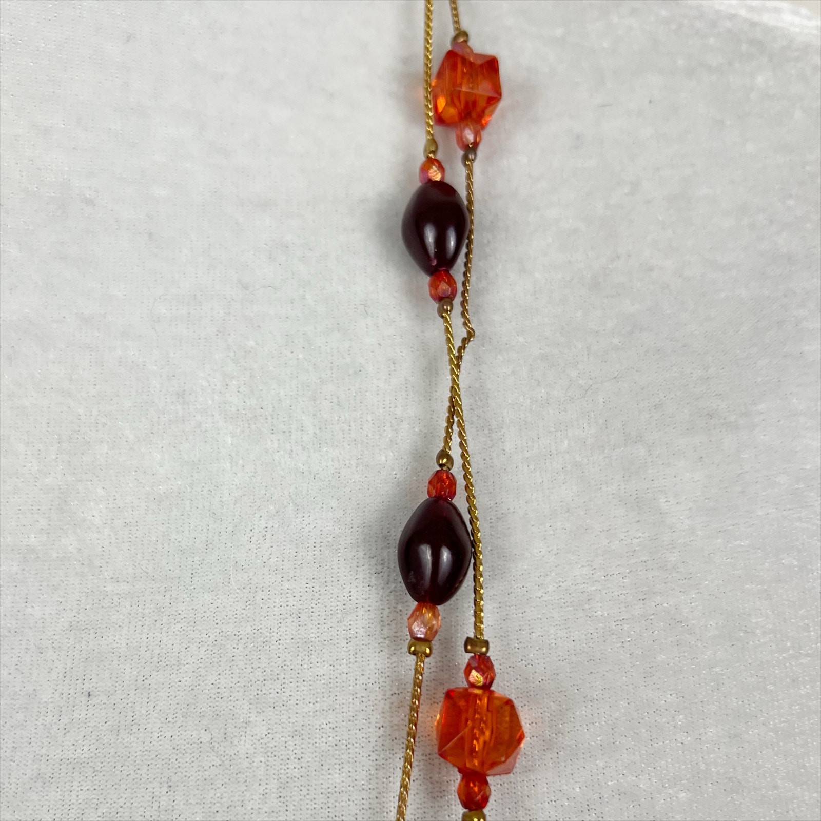Gold Chain Layered Necklace with Purple and Orange Beads