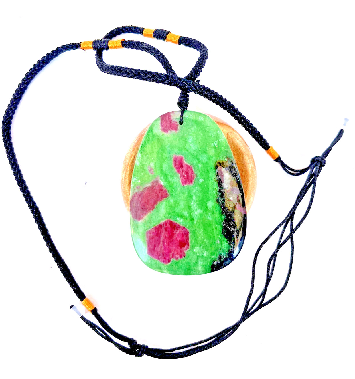 Large Ruby Zoisite Necklace Anyolite Crystal Pendant Adjustable Cord Jewelry