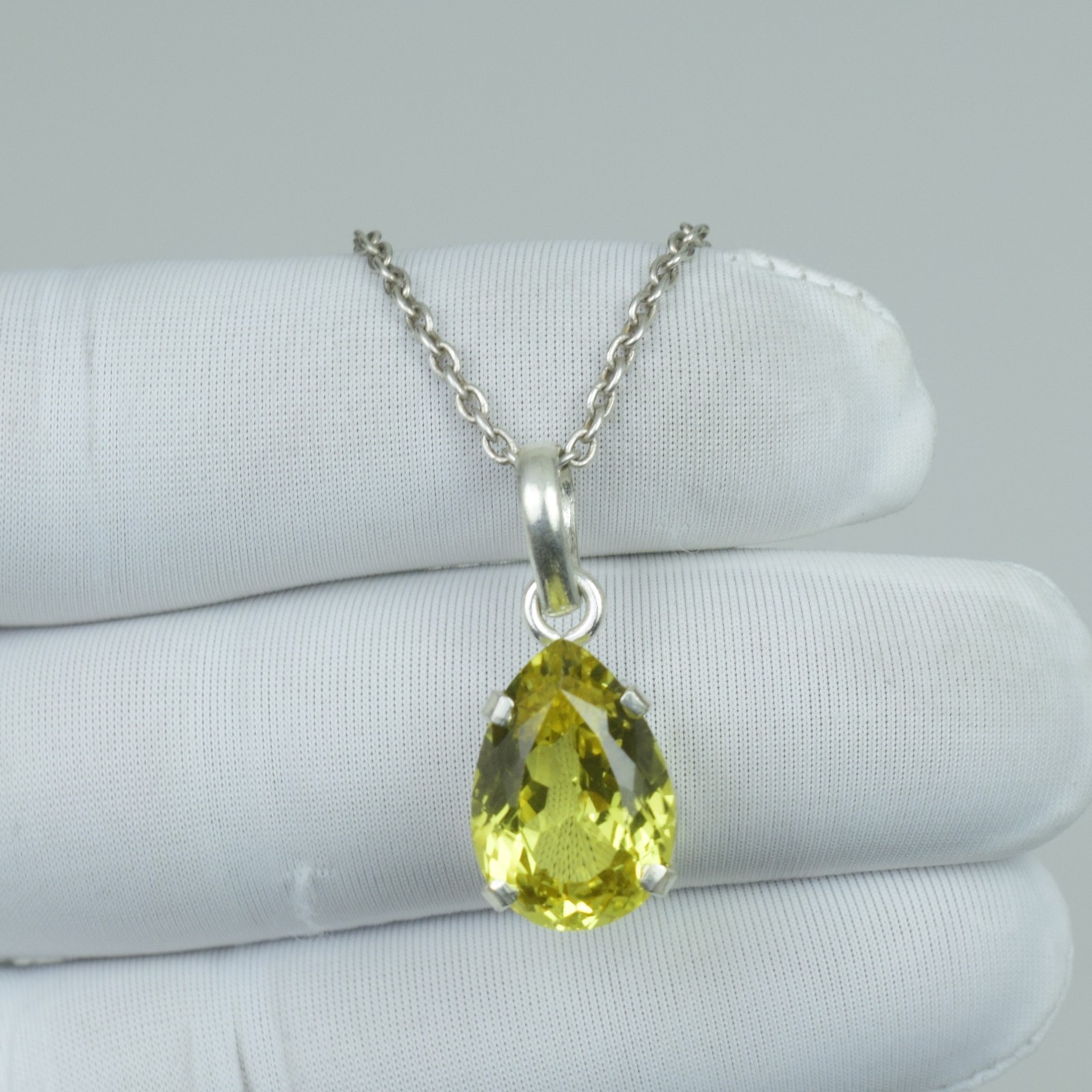 Boho Jewelry 925 Sterling Silver Necklace, Beauty Yellow Sapphire September Gift