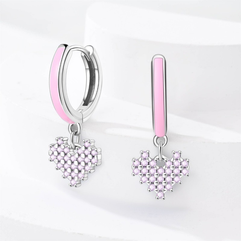 PANDACH 925 Sterling Silver Pink Heart Pendant Earrings, Dainty Gifts for Women