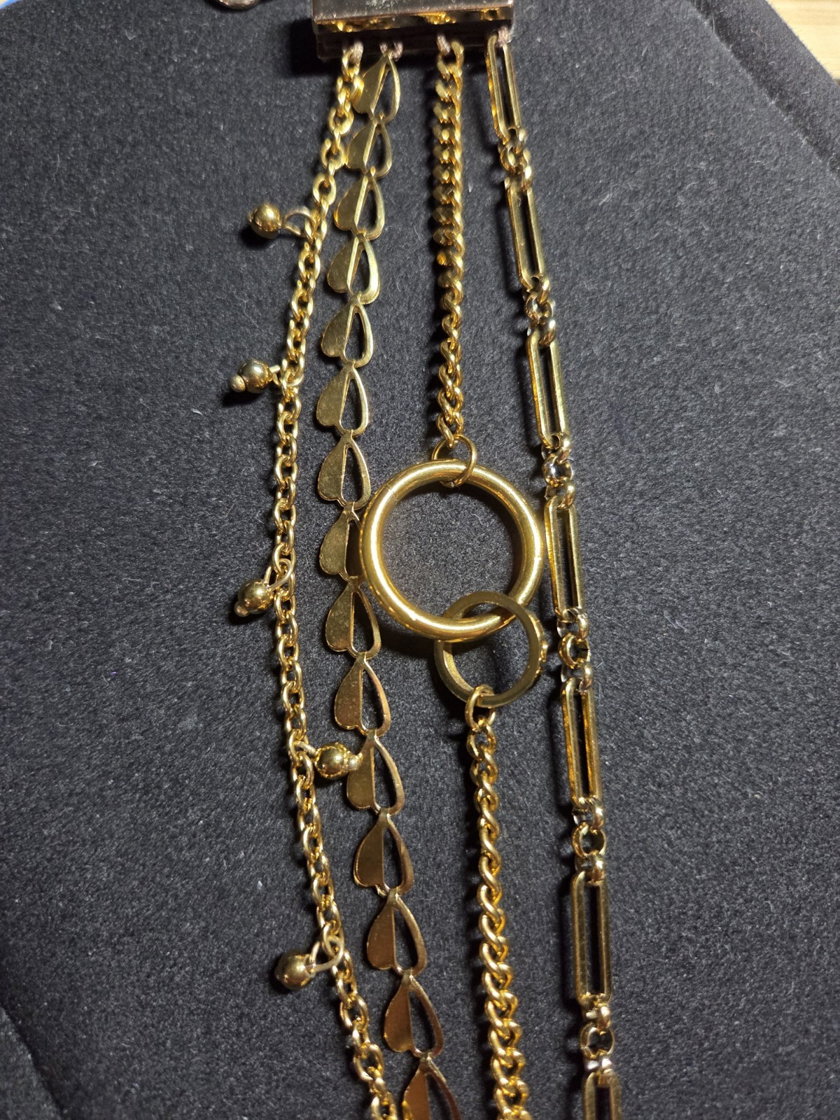 Victoria Emerson 4 Strand Gold Tone Bracelet 7.75″ Hearts Layered Chain Boho
