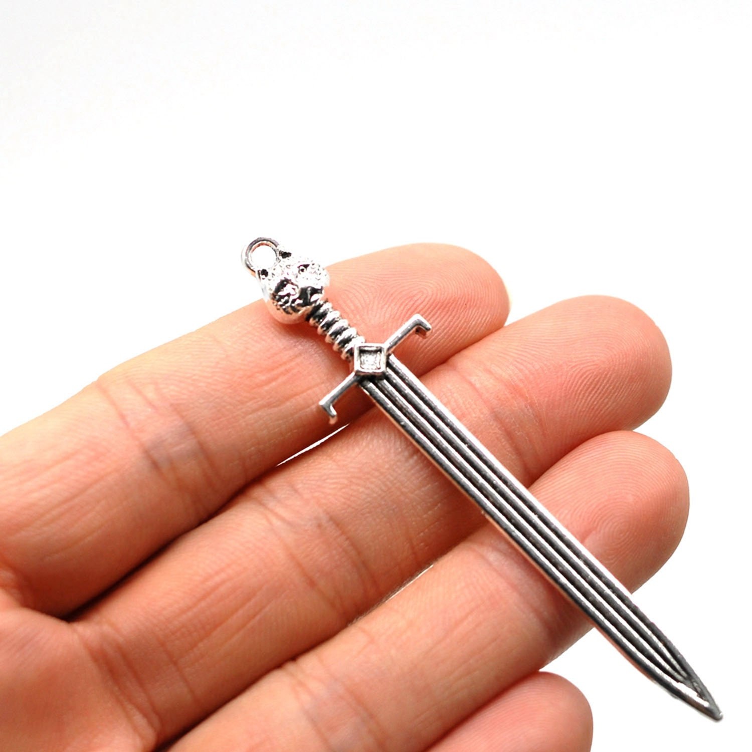 6 or 15PCS, Antique Silver Cat Sword Charm Pendant, 3D Large Charm JHS881