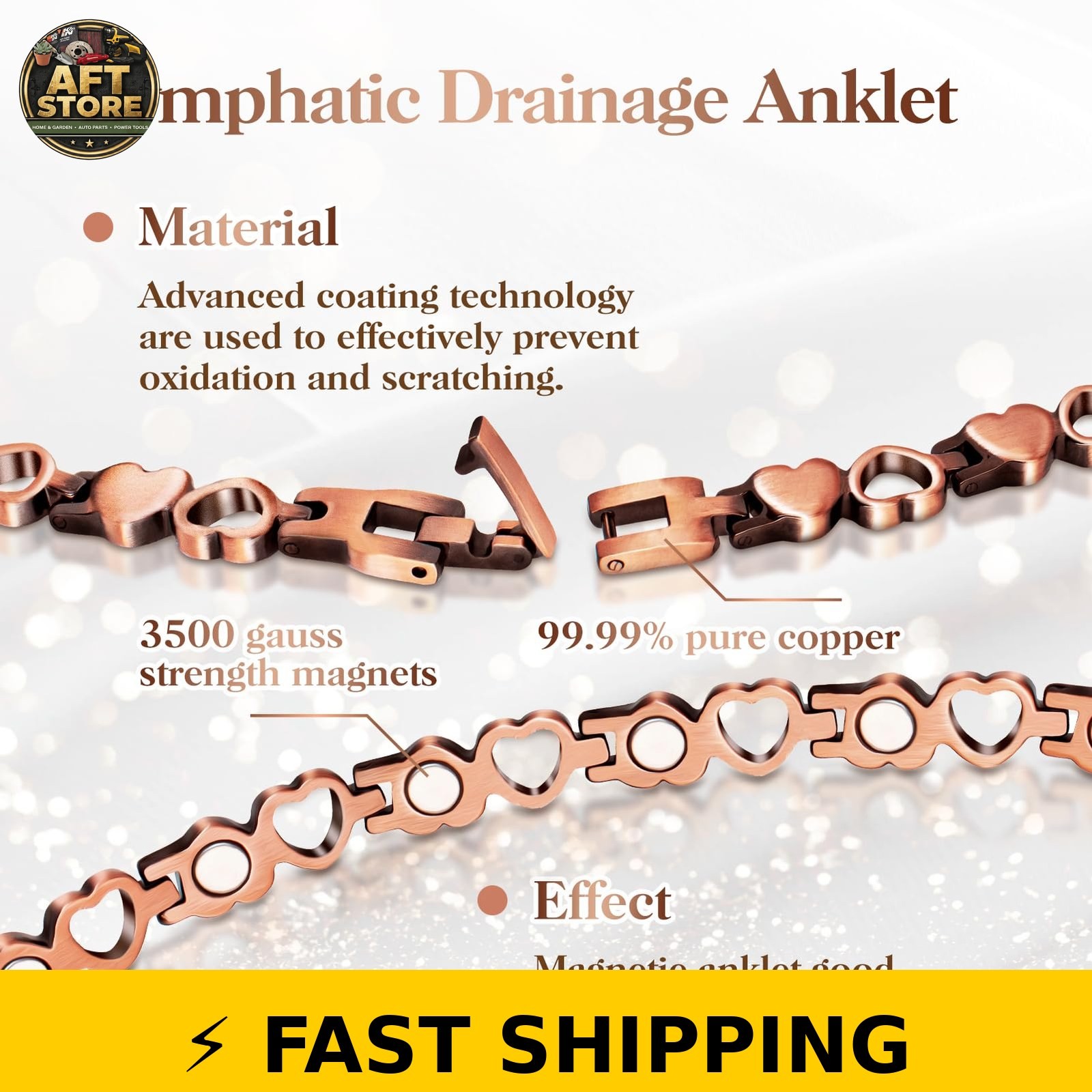 Mahnco Copper Anklet with Magnets – Adjustable Heart Gift for Women