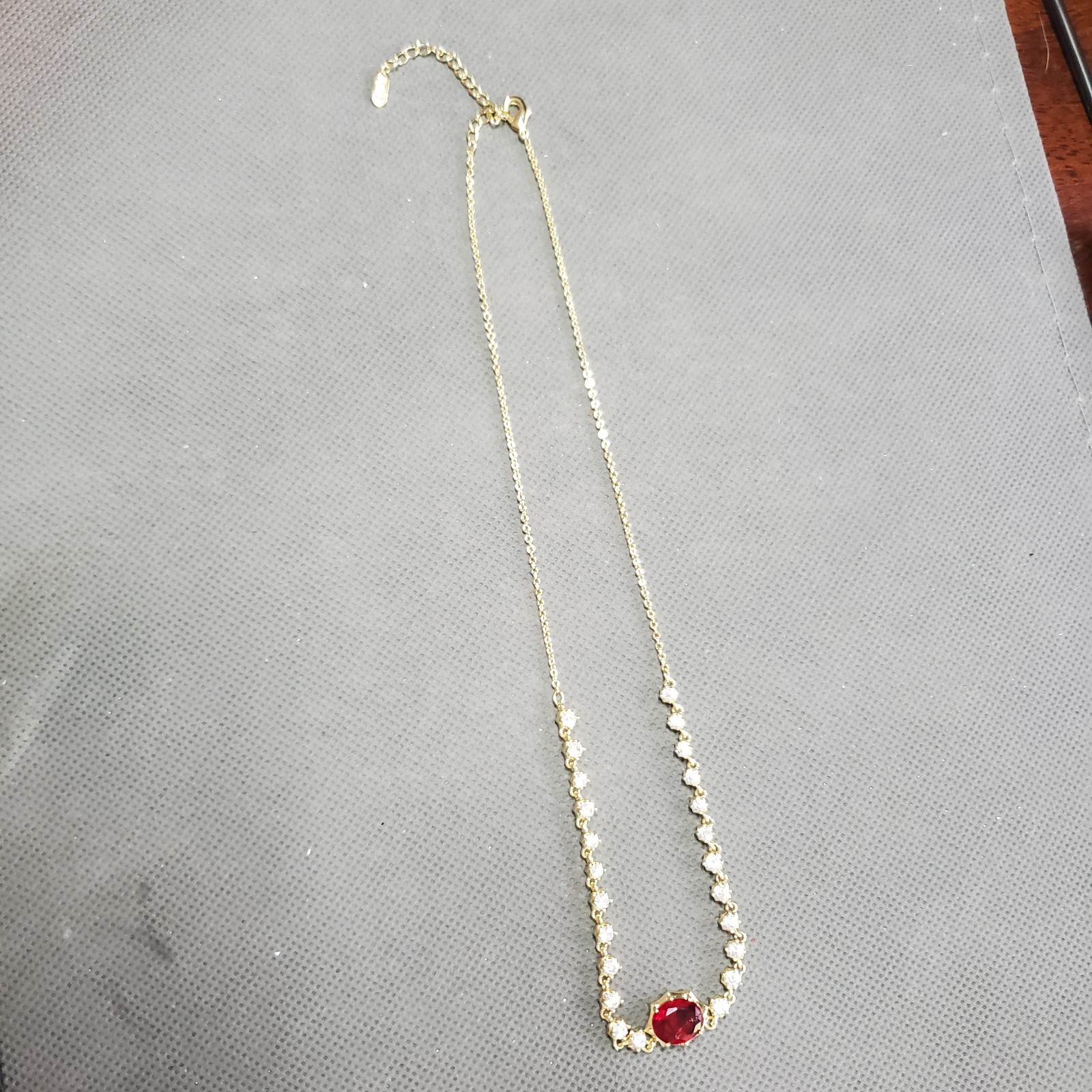 Gold Plated Frontal Station Choker Necklace Ruby Red Crystal Rhinestones Regal