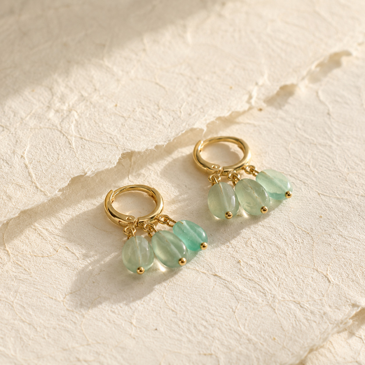 Natural Green Fluorite Cluster Huggie Earrings | 18K Gold Plated | Clarity