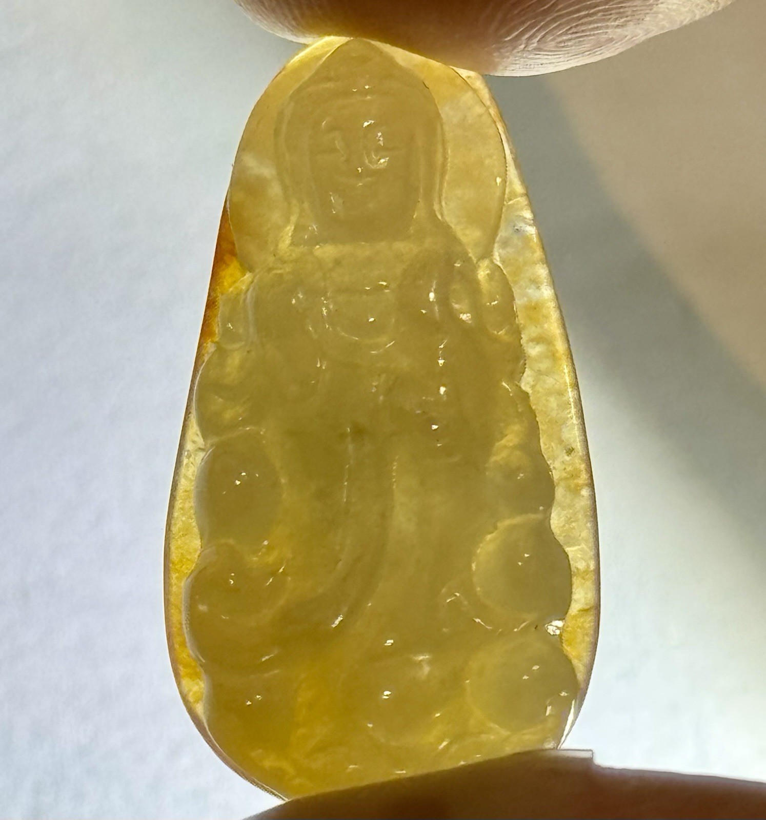 Natural Burmese Transparent Golden Clear Jadeite Jade A Pendant Guanyin Kwan Yin