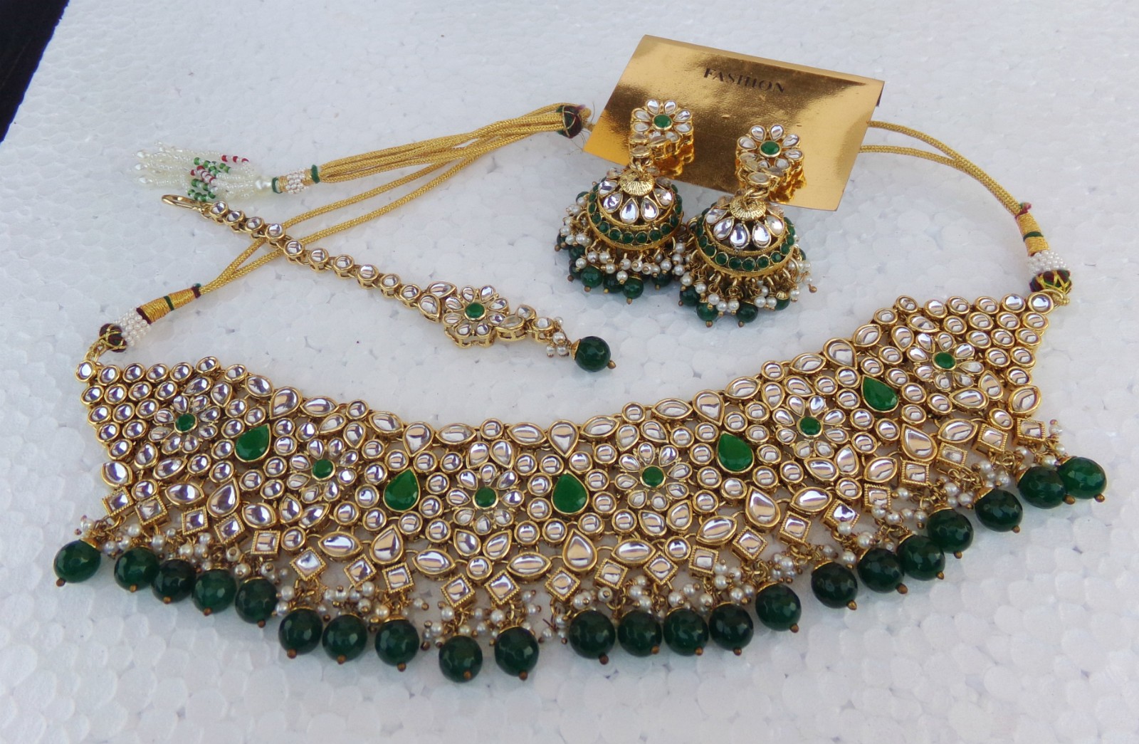Women’s Kundan Necklace Set with Earrings & Maang Tikka Bridal Wedding Jewellry