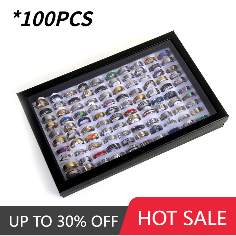 100Pcs Wholesale Mix Styles Stainless Steel Finger Rings Lot Men Women’s Jewelry