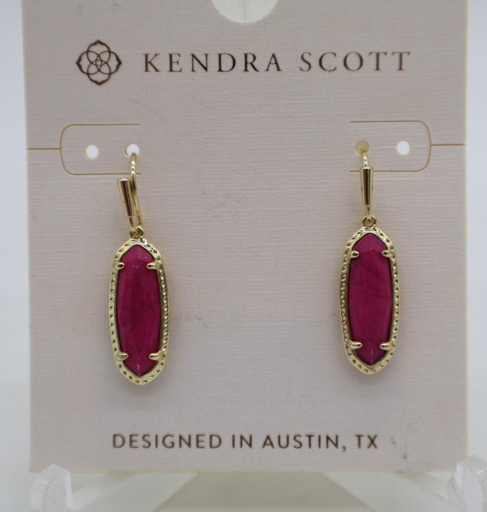 Kendra Scott Eva Drop Earrings Raspberry Sorbet Variegated Magnesite NWT