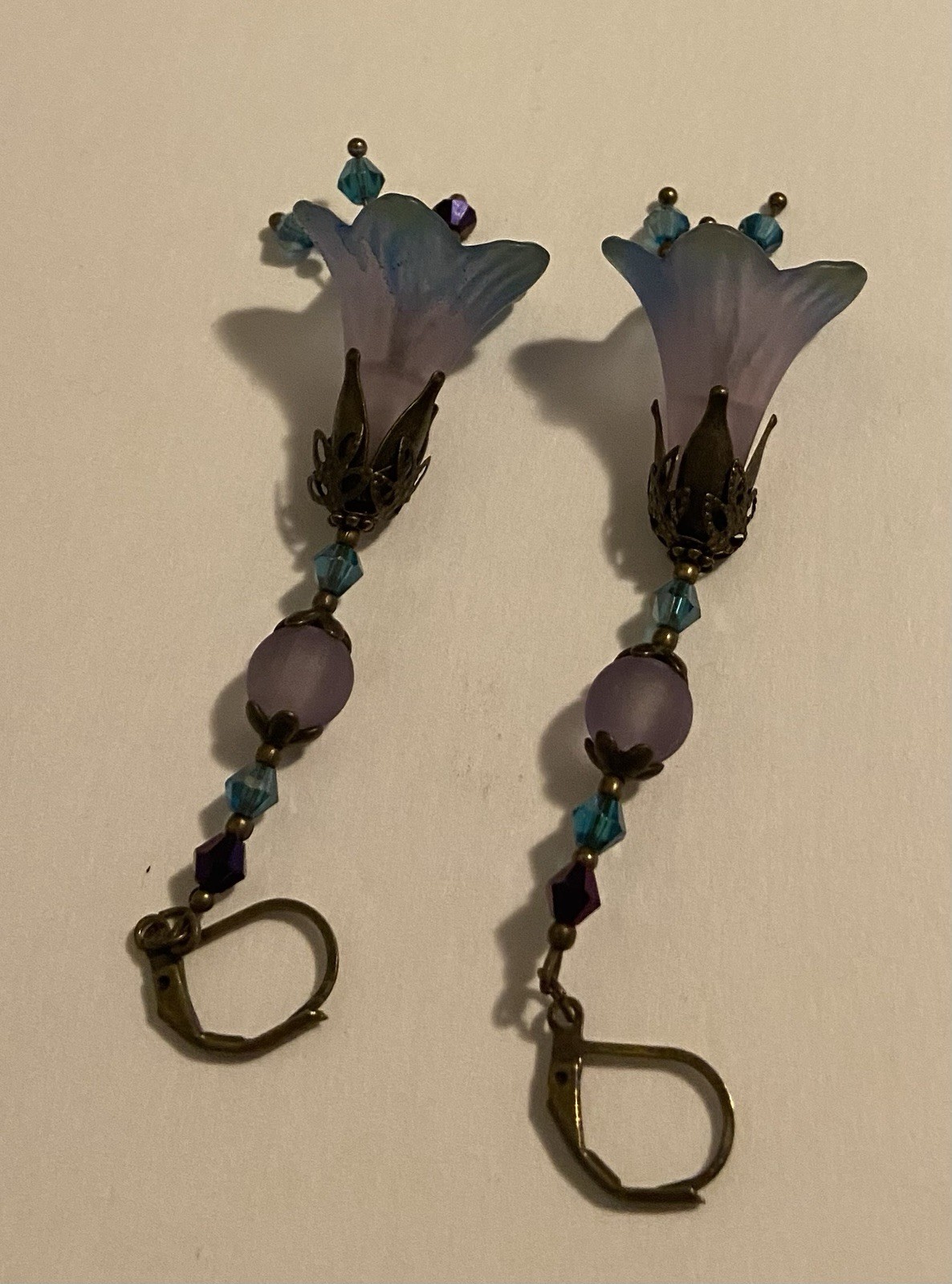Handmade Mermaid Flower Dangle Purple Teal Earrings