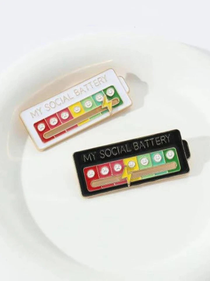 Funny Social Battery Slider Pin – 7-Mood Expression Badge, Cute Interactive Pin