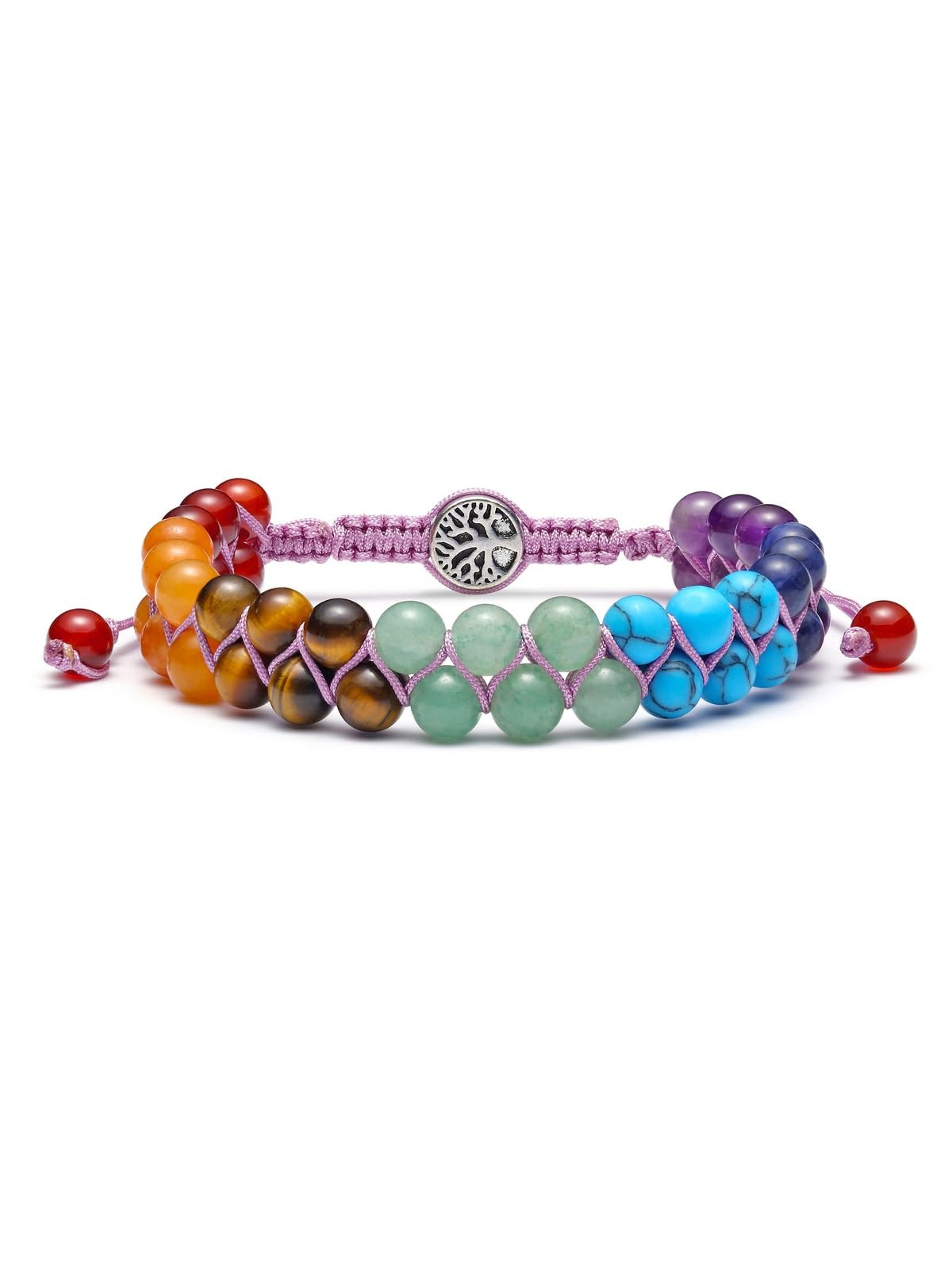 Top Plaza 7 Chakra Stone Bead Bracelet Healing Crystal Double Layer Natural
