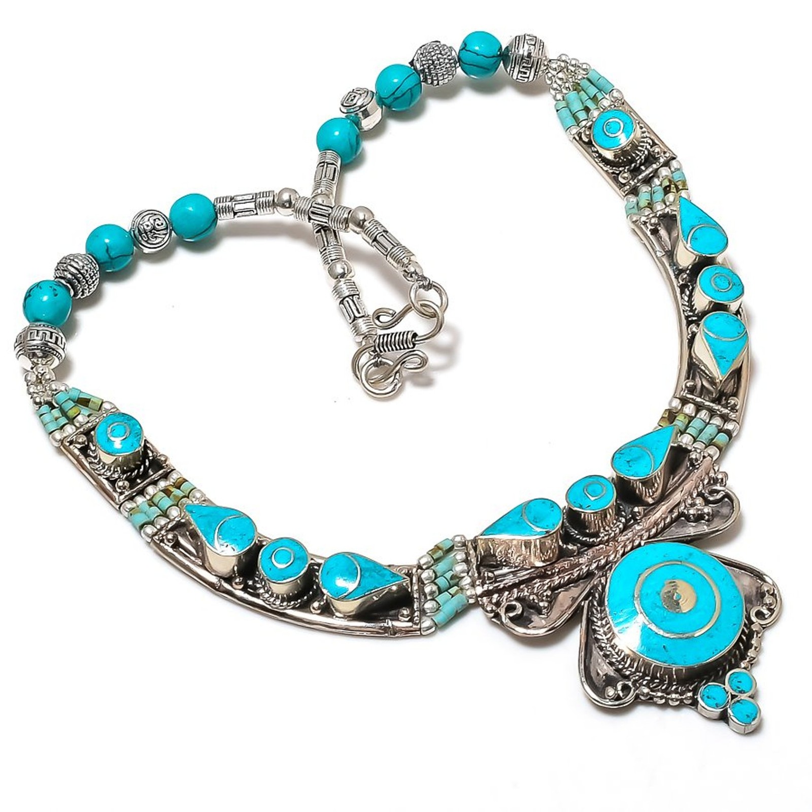 Tibetan Turquoise Handmade Statement Bohemian Nepali Jewelry Necklace 18″ N105