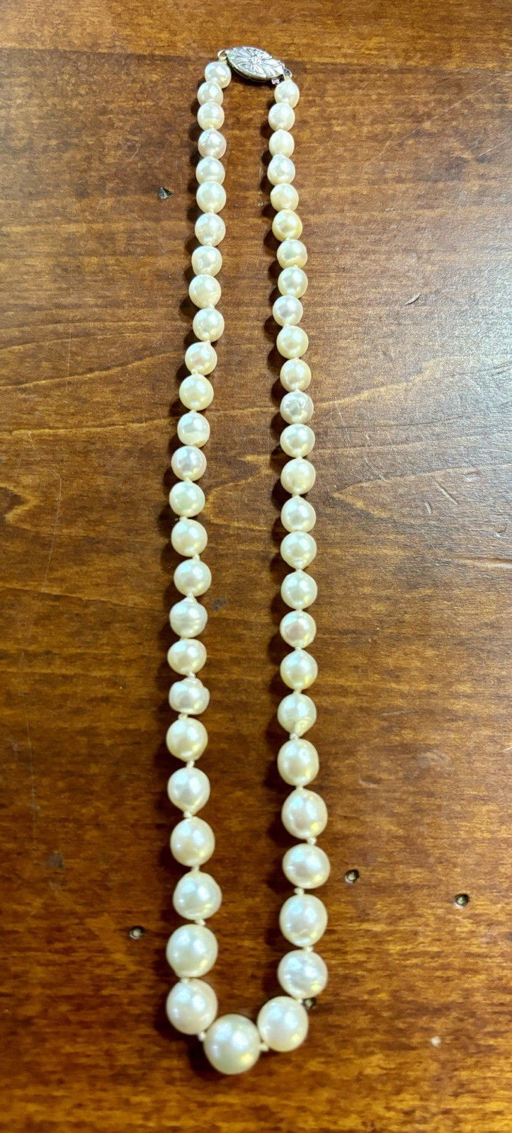 Vintage Genuine Pearl Necklace – 14K Gold Clasp Solid 585 Clasp Knotted Strand