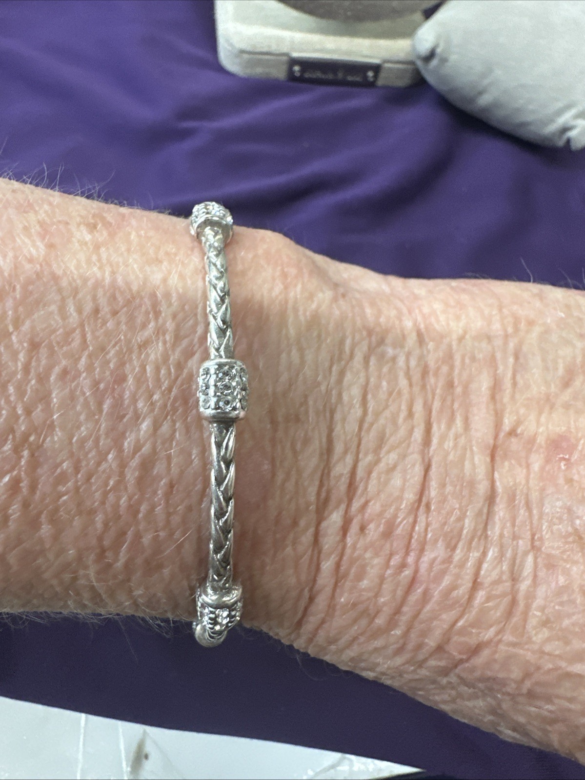 Brighton Meridian Petite Bangle Bracelet Pave Crystals Braided Rope