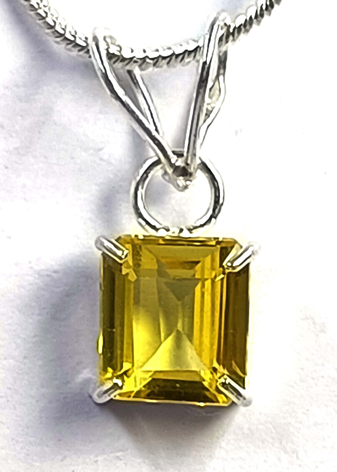 Natural Yellow Sapphire 14.00 Ct Emeald Cut Pendant 925 Free Silver Chain 6MGO