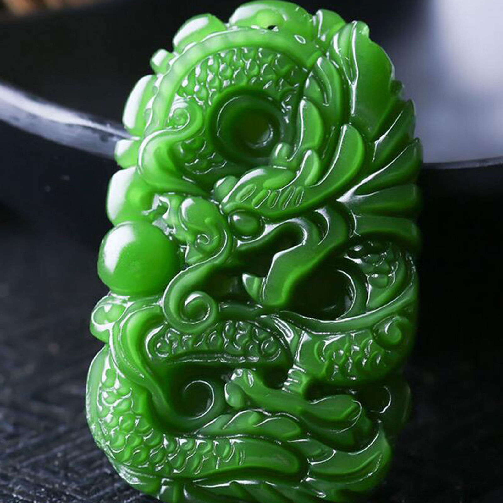 Natural Burmese Grade A Jadeite Jade Dragon Pendant Necklace