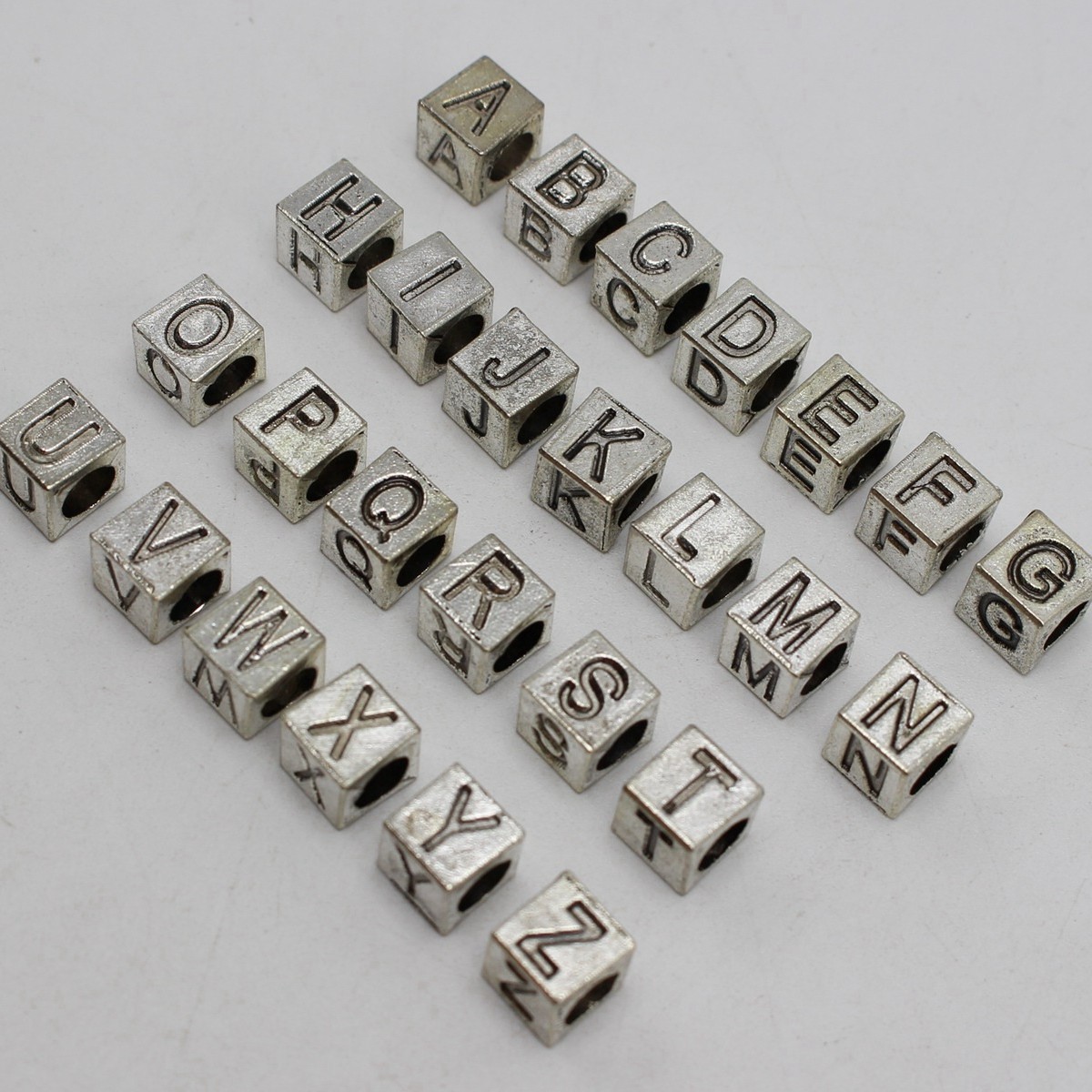 26 Bronze Tone Alloy Alphabet Letter “A-Z” Cube Euro Beads 7X7mm Slide Charm