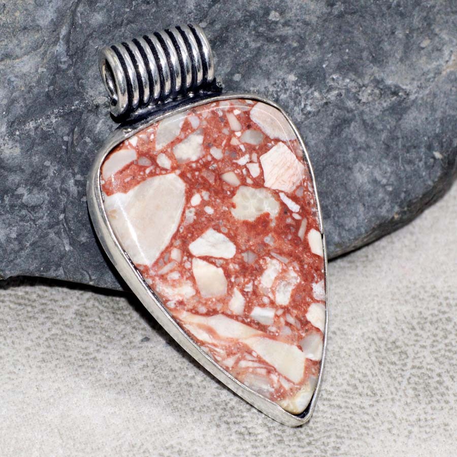 925 Silver Plated Decent Marble Jasper Pendant Jewelry Size 1.7″ MJ