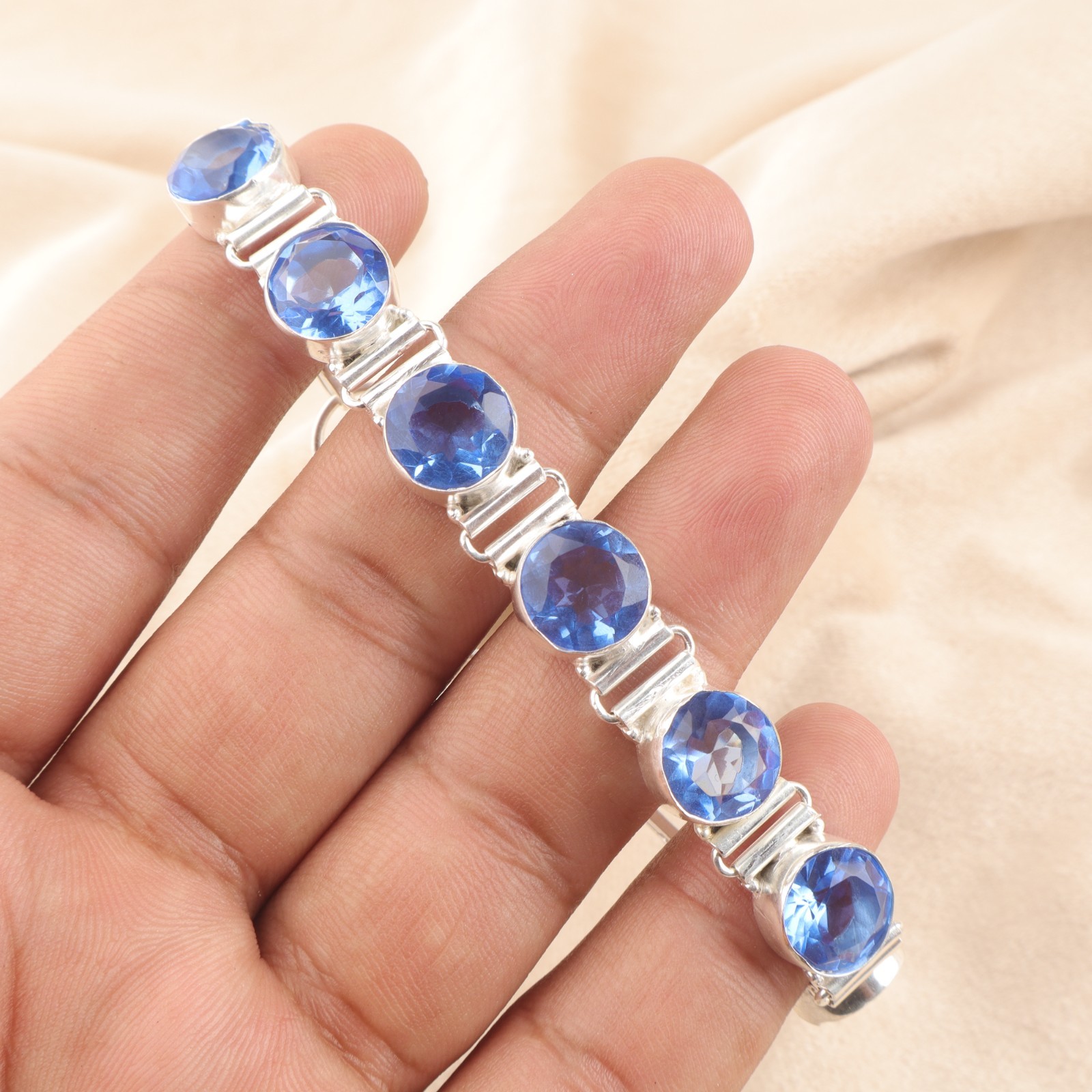Tanzanite Quartz Gemstone 925 Sterling Silver Handmade Jewelry Bracelet 8″
