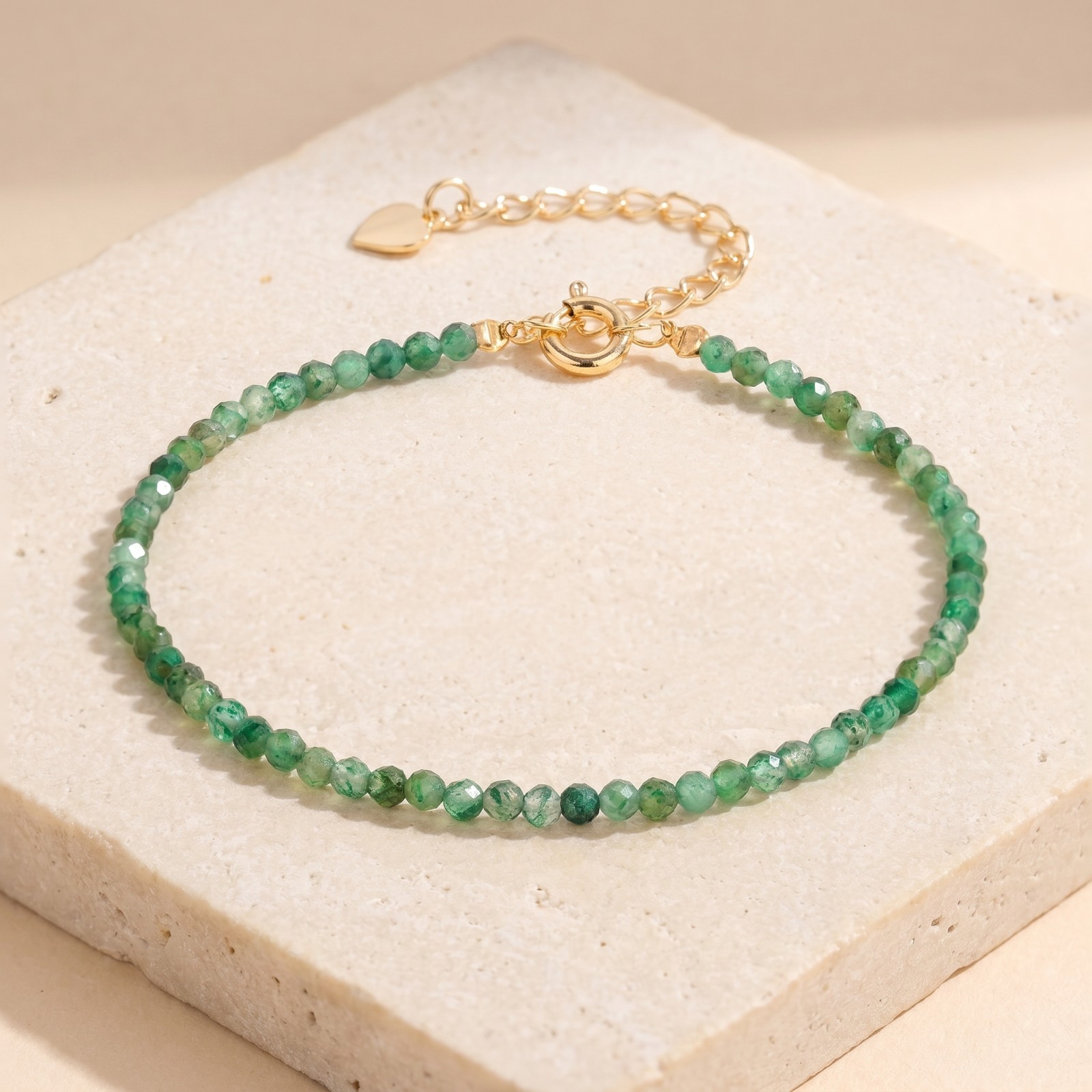 Natural Faceted Emerald Green Mica Beaded Bracelet Dainty Minimalist Jewelry