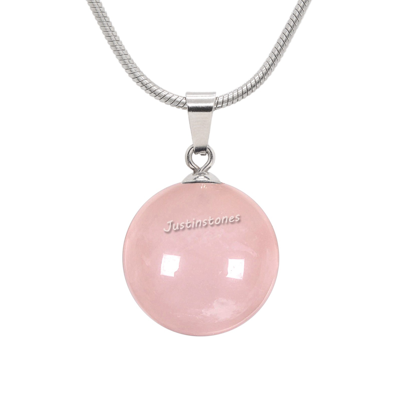 20mm Gemstone Carved Round Ball Pendant Necklace 22″