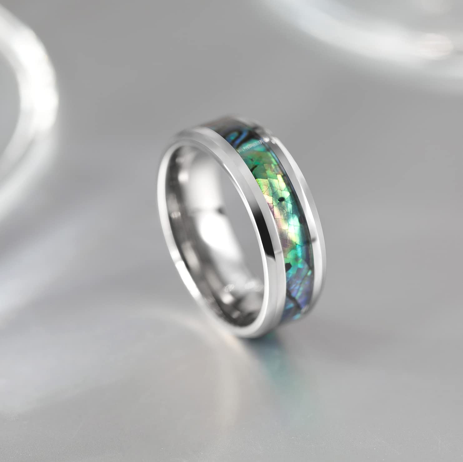 Titanium Wedding Bands 8MM Comfort Fit Abalone Shell Ring for Men & Women, Size