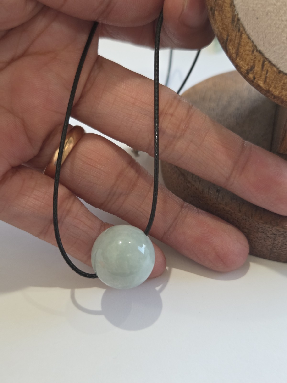 Natural Burmese Green Round Jade Bead Pendant Necklace