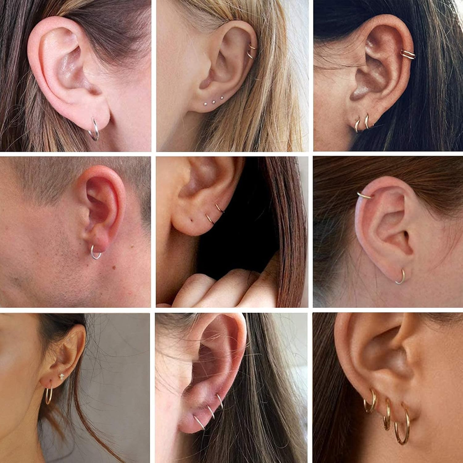 10 Pairs Silver Hoop Earrings Set for Women Surgical Steel Hoop Earrings Lightwe