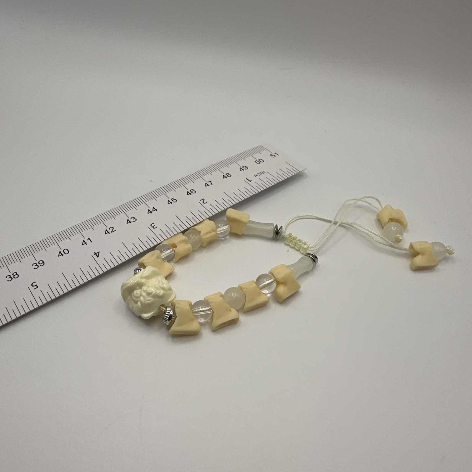 Adjustable Beaded Charm Bracelet ivory colored Dragon bone Drawstring