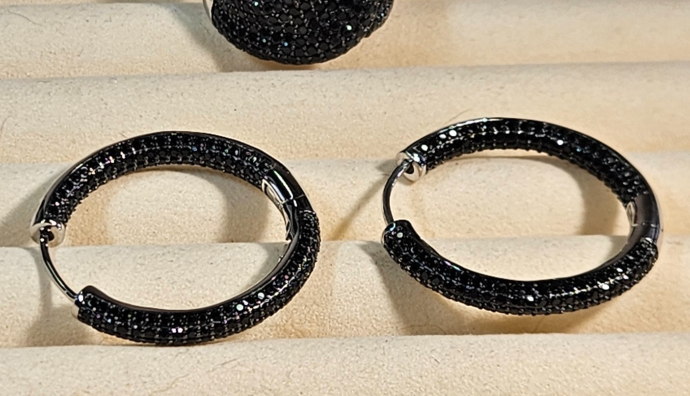 BLACK SPINEL RING AND EARRINGS SET STERLING SZ 9.75
