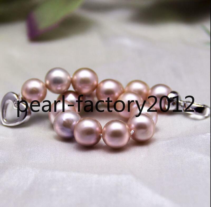 bracelet 7.5-8” 7-8mm 8-9mm 9-10mm South sea purple round pearl 925 silver