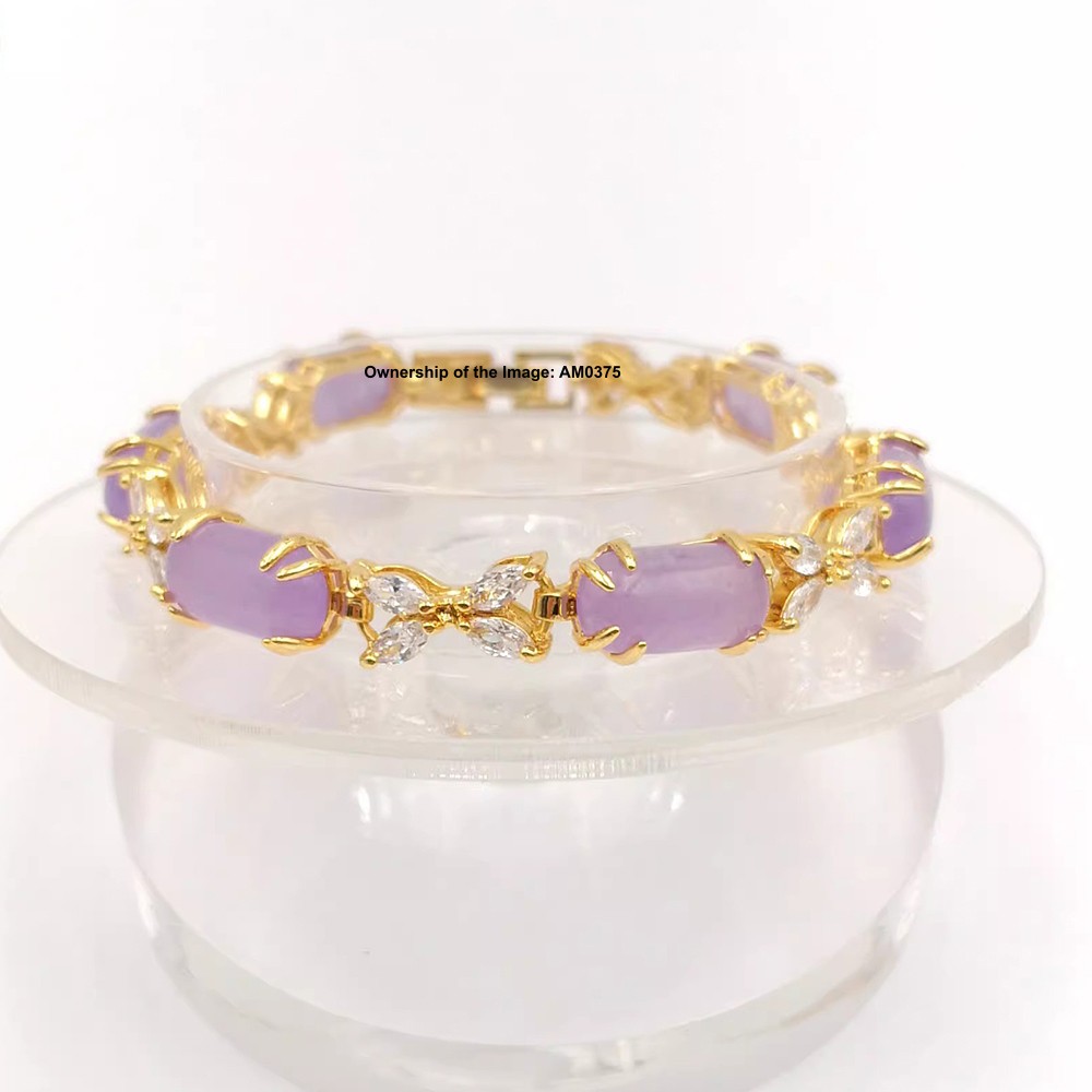 NEW Bracelet Heating Jade Yellow Plated Oval Purple Jade Bracelet Women 7.48INCH