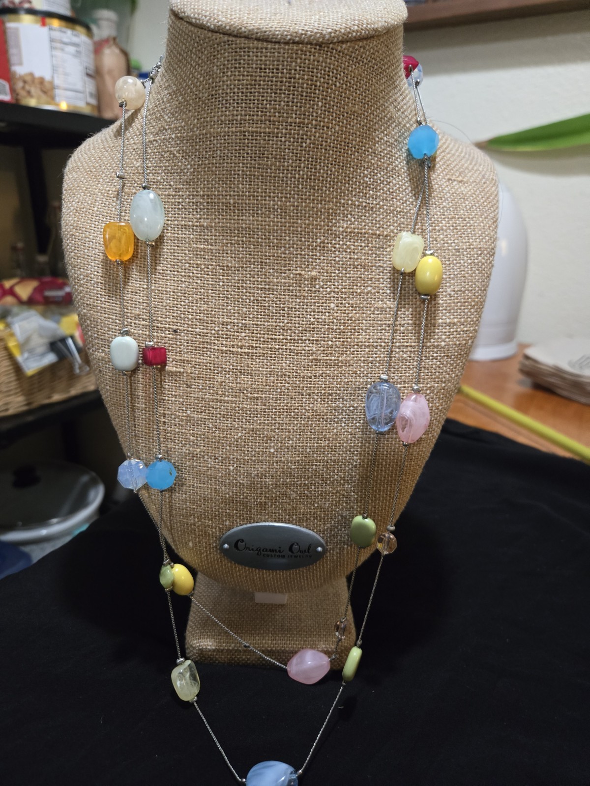 Lia Sophia Lomg Multicolor Resin Bead Station Necklace