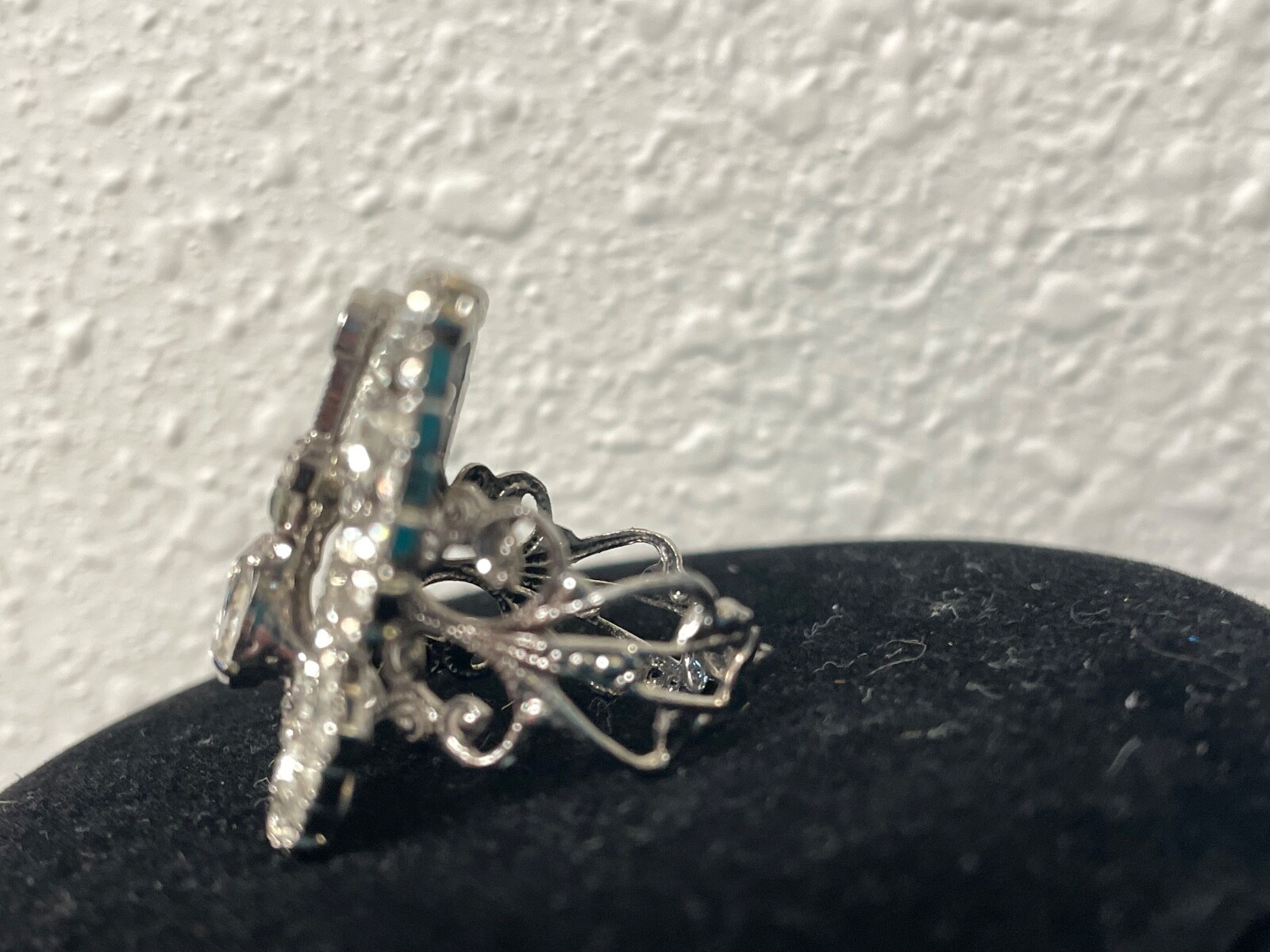 Signed Tiara Misu butterfly Ring Silver Toneotnate filigree 6 7 8 9 rhinestone