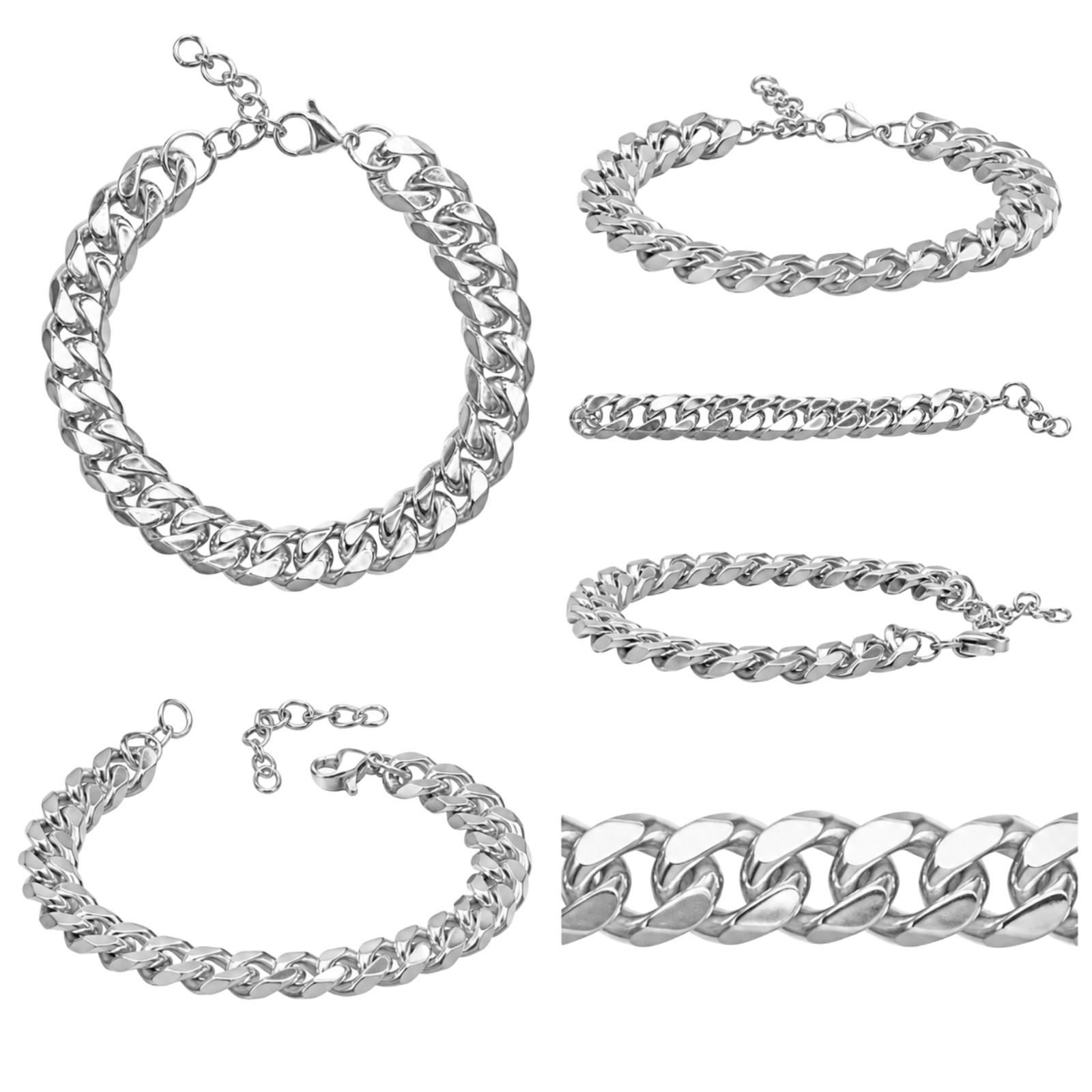 Silver Stainless Steel Cuban Link Adjustable Bracelet | Non-Tarnish Bracelet