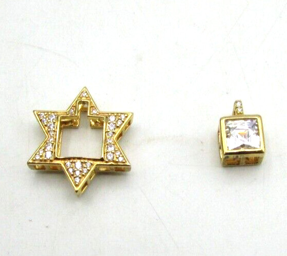 GOLD OVER STERLING 925 CZ STAR OF DAVID AND CUBE .75″ PENDANT LOT OF 2 NWOT JB13