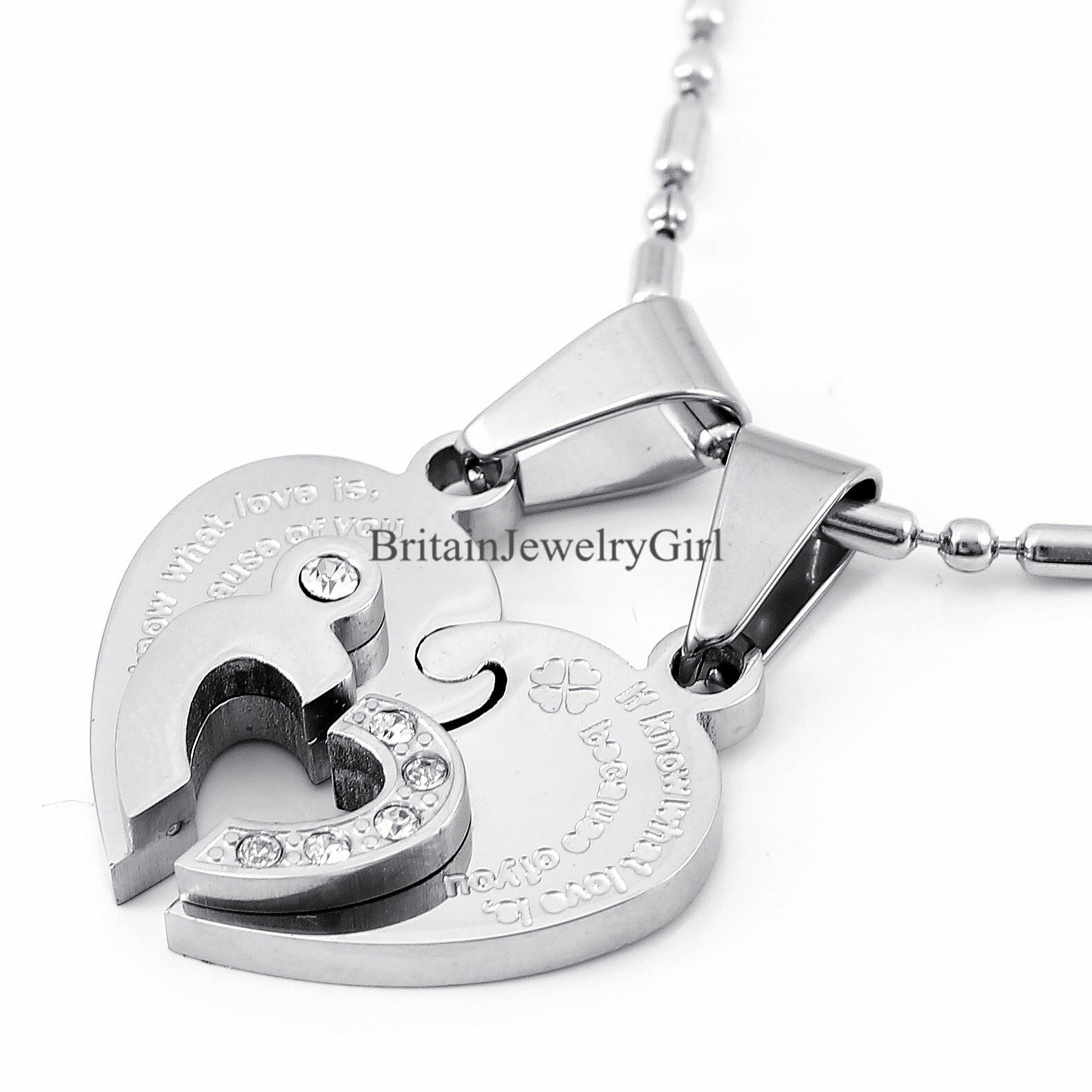 2PCS Stainless Steel Matching Heart Pendant Men’s Women’s Couple Chain Necklace
