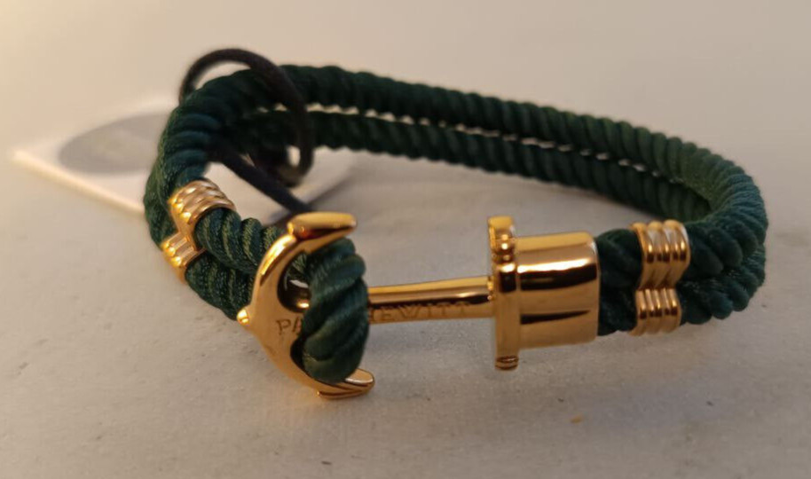 Paul Hewitt Phrep Anchor Bracelet Green Stainless Steel Gold Colored 19.5Cm New