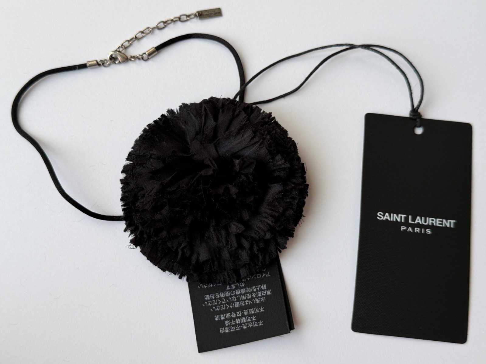 NWT Saint Laurent YSL Crumpled Silk Flower Jet Rose Runway Choker Necklace $1295