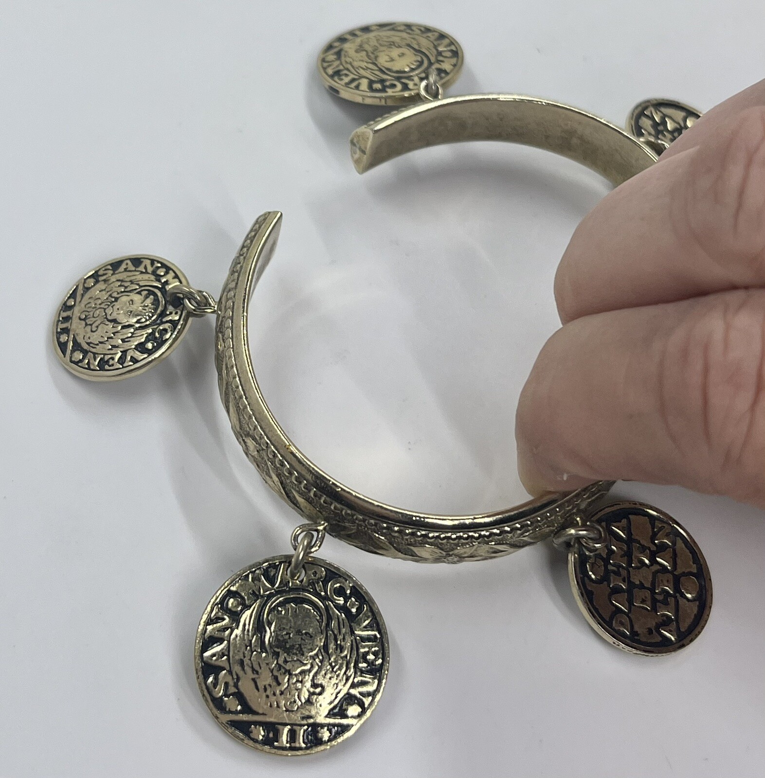 Whiting & Davis San Marc Ven Goldtone Faux Coin Hinged 6.5” Bracelet (1051)