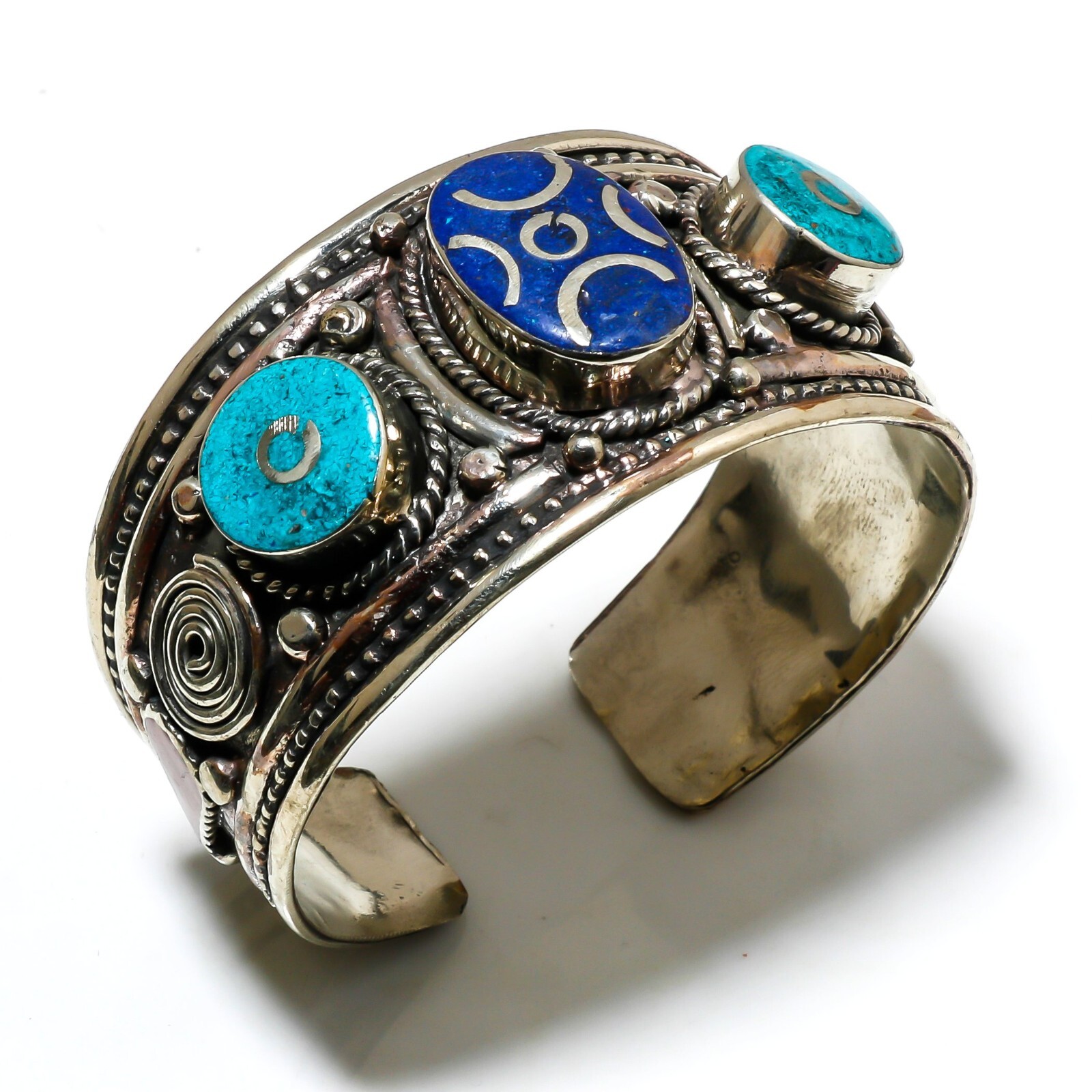 Turquoise Lapis Lazuli Coral Handmade Gemstone Cuff bracelet Jewelry Free Size