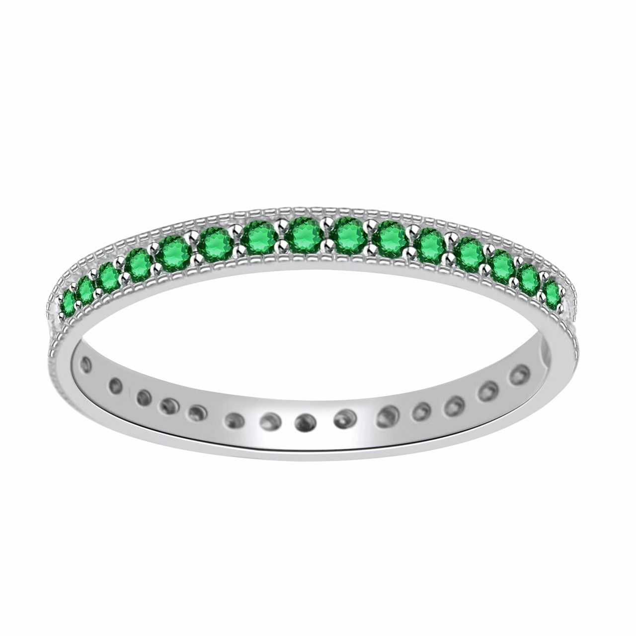 1/3 Carat Round Emerald 18K White Solid Gold Eternity Band Ring