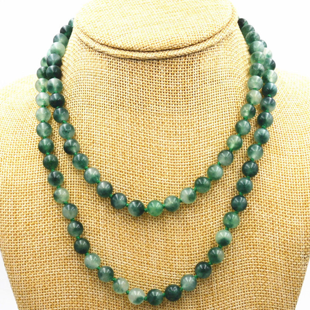 Long 36” Natural 6mm Green Spot Jade Round Gemstone Beads Necklace