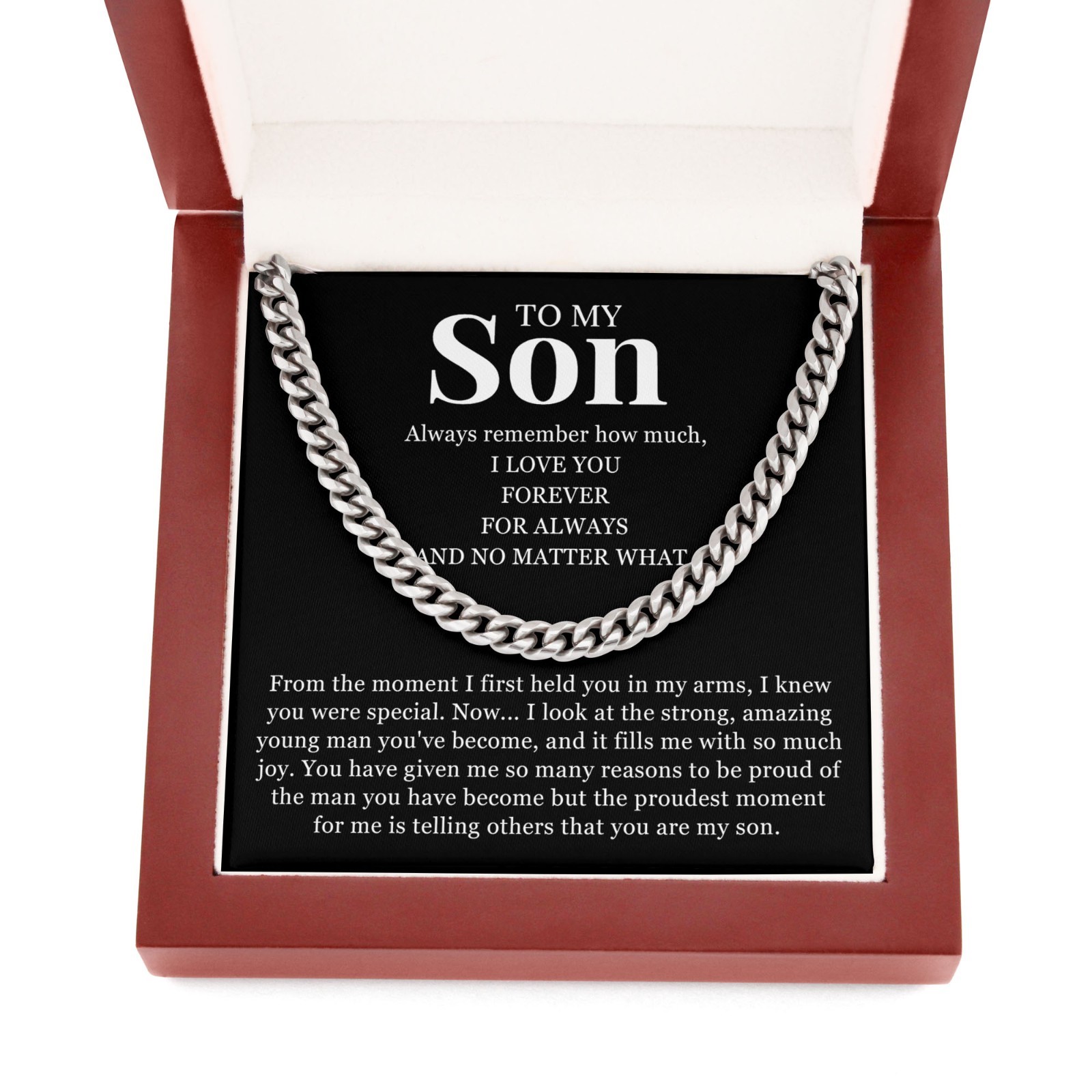 To My Son Necklace I Love You, Cuban Link Chain Birthday Gift Jewelry Teen Boys