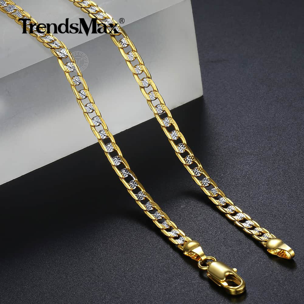 4mm 18-36″ Hammer Curb Cuban 10K Gold filled Chain Necklace Men Women Christmas